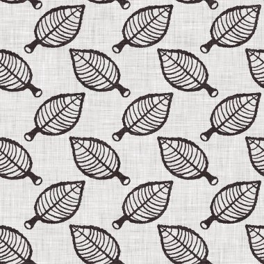 Fransız gri botanik yapraklı keten desenli, 2 tonluk kır evi motifli. Basit bir kırsal kumaş tekstil etkisi. İlkel, eski püskü, şık mutfak bezi tasarımı..