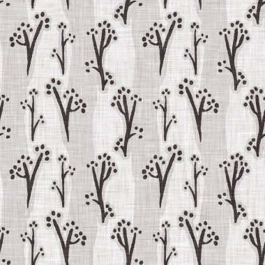 Fransız gri botanik yapraklı keten desenli, 2 tonluk kır evi motifli. Basit bir kırsal kumaş tekstil etkisi. İlkel, eski püskü, şık mutfak bezi tasarımı..