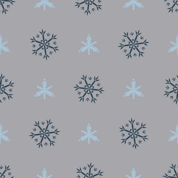 Christmas frozen snowflake seamless vector pattern. Masculine winter snow graphic design for wrapping paper, Xmas, frosty wallpaper. Holiday hand drawn December star. — Stock Vector