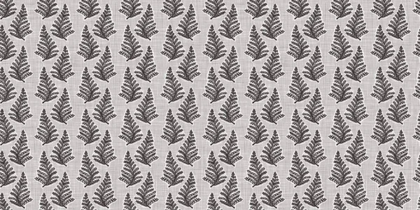 Fransız gri botanik yaprağı, iki tonluk kır evi motifli dikişsiz sınır. Basit bir kırsal kumaş tekstil etkisi. İlkel, eski püskü, şık mutfak bezi tasarımı..