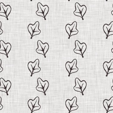 Fransız gri botanik yapraklı keten desenli, 2 tonluk kır evi motifli. Basit bir kırsal kumaş tekstil etkisi. İlkel, eski püskü, şık mutfak bezi tasarımı..