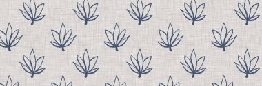 Fransız mavi botanik yaprağı, iki tonluk kır evi motifli, dikişsiz sınır. Basit bir kırsal kumaş tekstil etkisi. İlkel, eski püskü, şık mutfak bezi tasarımı.