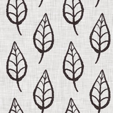 Fransız gri botanik yapraklı keten desenli, 2 tonluk kır evi motifli. Basit bir kırsal kumaş tekstil etkisi. İlkel, eski püskü, şık mutfak bezi tasarımı.