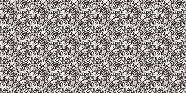 Французский Серый Ботанический Лист Льняного Полотна Бесшовная Граница Тональный Стиль — стоковое фото