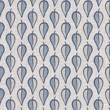 Fransız mavi botanik yaprağı keten desenli ve 2 tonluk kır evi motifli. Basit bir kırsal kumaş tekstil etkisi. İlkel, eski püskü, şık mutfak bezi tasarımı.