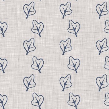 Fransız mavi botanik yaprağı keten desenli ve 2 tonluk kır evi motifli. Basit bir kırsal kumaş tekstil etkisi. İlkel, eski püskü, şık mutfak bezi tasarımı.