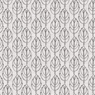 Fransız gri botanik yapraklı keten desenli, 2 tonluk kır evi motifli. Basit bir kırsal kumaş tekstil etkisi. İlkel, eski püskü, şık mutfak bezi tasarımı.