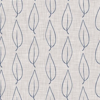 Fransız mavi botanik yaprağı keten desenli ve 2 tonluk kır evi motifli. Basit bir kırsal kumaş tekstil etkisi. İlkel, eski püskü, şık mutfak bezi tasarımı.