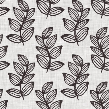 Fransız gri botanik yapraklı keten desenli, 2 tonluk kır evi motifli. Basit bir kırsal kumaş tekstil etkisi. İlkel, eski püskü, şık mutfak bezi tasarımı.