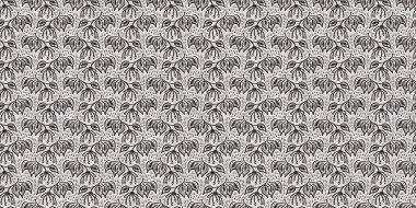 Fransız gri botanik yaprağı, iki tonluk kır evi motifli dikişsiz sınır. Basit bir kırsal kumaş tekstil etkisi. İlkel, eski püskü, şık mutfak bezi tasarımı.