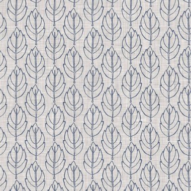 Fransız mavi botanik yaprağı keten desenli ve 2 tonluk kır evi motifli. Basit bir kırsal kumaş tekstil etkisi. İlkel, eski püskü, şık mutfak bezi tasarımı.