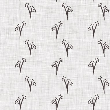 Fransız gri botanik yapraklı keten desenli, 2 tonluk kır evi motifli. Basit bir kırsal kumaş tekstil etkisi. İlkel, eski püskü, şık mutfak bezi tasarımı.