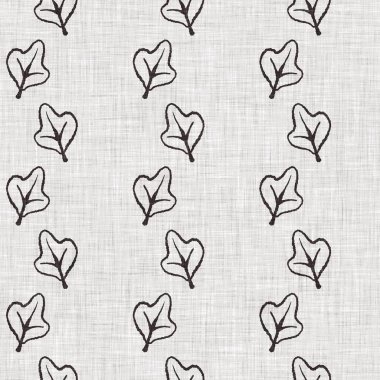 Fransız gri botanik yapraklı keten desenli, 2 tonluk kır evi motifli. Basit bir kırsal kumaş tekstil etkisi. İlkel, eski püskü, şık mutfak bezi tasarımı.