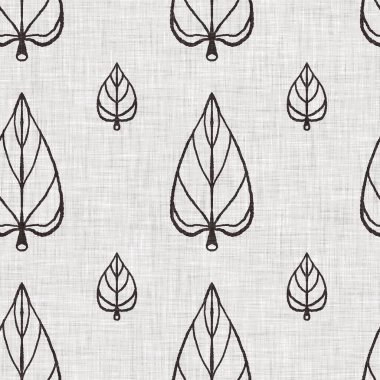 Fransız gri botanik yapraklı keten desenli, 2 tonluk kır evi motifli. Basit bir kırsal kumaş tekstil etkisi. İlkel, eski püskü, şık mutfak bezi tasarımı.