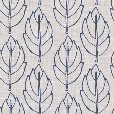 Fransız mavi botanik yaprağı keten desenli ve 2 tonluk kır evi motifli. Basit bir kırsal kumaş tekstil etkisi. İlkel, eski püskü, şık mutfak bezi tasarımı.