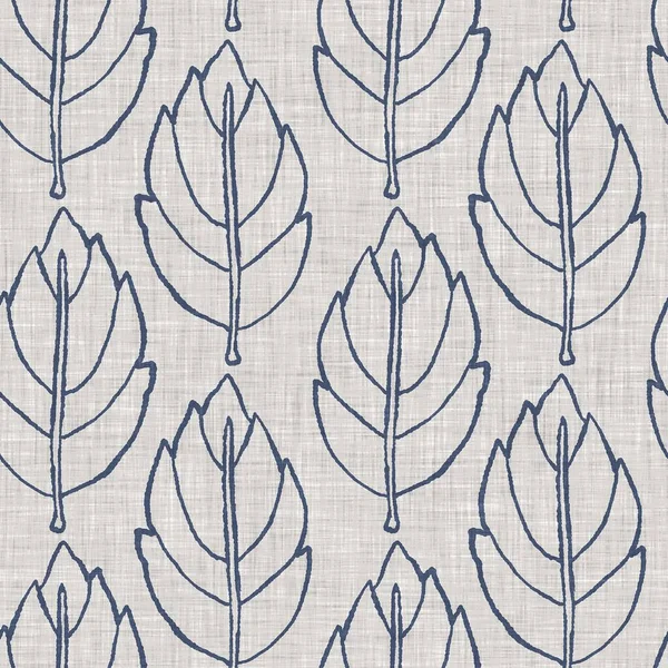 Fransız mavi botanik yaprağı keten desenli ve 2 tonluk kır evi motifli. Basit bir kırsal kumaş tekstil etkisi. İlkel, eski püskü, şık mutfak bezi tasarımı.