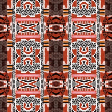 Kahverengi safari hayvan desenli yama çizgili, pürüzsüz desen. Kahverengi baskılı kumaş efektli doğal yorgan çarpışması. Modern etnik kabile soyut Afrikası doğrusal yamalı arka plandan esinlenmiştir.