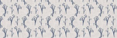 Fransız mavi botanik yaprağı, iki tonluk kır evi motifli, dikişsiz sınır. Basit bir kırsal kumaş tekstil etkisi. İlkel, eski püskü, şık mutfak bezi tasarımı.