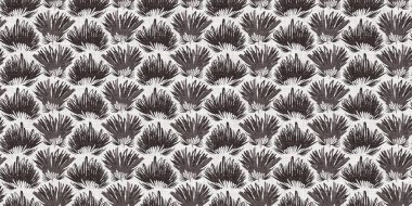 Fransız gri botanik yaprağı, iki tonluk kır evi motifli dikişsiz sınır. Basit bir kırsal kumaş tekstil etkisi. İlkel, eski püskü, şık mutfak bezi tasarımı.