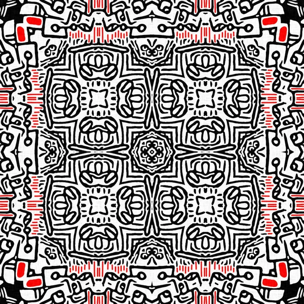 Red Black Seamless Arabesque Mosaic Bandana Pattern Modern Masculine Neckerchief — Stock Photo, Image