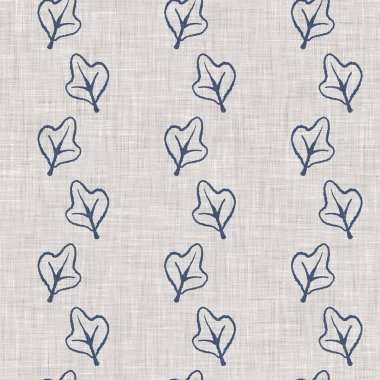 Fransız mavi botanik yaprağı keten desenli ve 2 tonluk kır evi motifli. Basit bir kırsal kumaş tekstil etkisi. İlkel, eski püskü, şık mutfak bezi tasarımı.