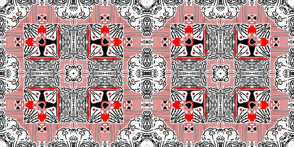 Rouge Noir Sans Couture Arabesque Motif Bordure Bandana Écharpe Géométrique — Photo