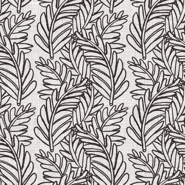 French grey botanical leaf linen seamless pattern with 2 tone country cottage style motif. Simple vintage rustic fabric textile effect. Primitive modern shabby chic kitchen cloth design