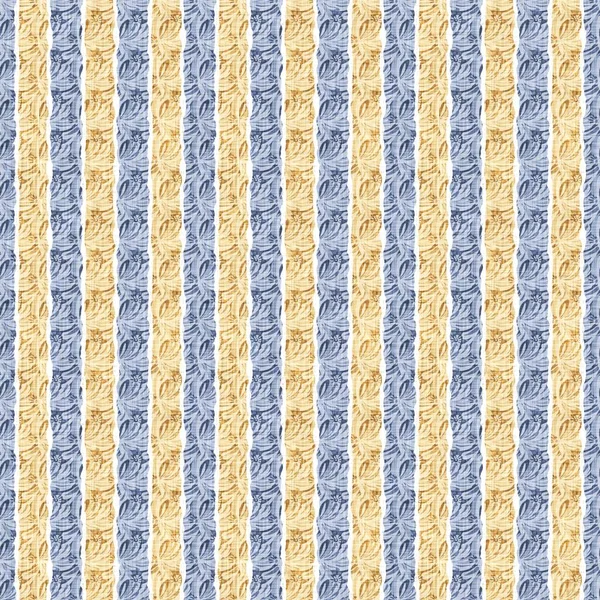 Bezešvé Francouzské Venkovské Kuchyně Pruh Tkaniny Vzor Tisk Modré Žluté — Stock fotografie
