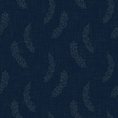 Koyu mavi yaprak boya bloğu deseni. Japon erkeksi boro etkisi kusursuz tekstil arka planı. Ses tonu bozuk wabi sabi nakış stili.