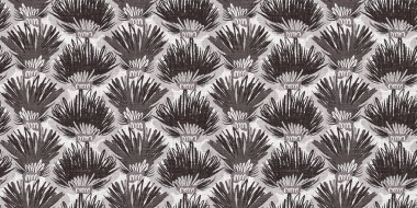 Fransız gri botanik yaprağı, iki tonluk kır evi motifli dikişsiz sınır. Basit bir kırsal kumaş tekstil etkisi. İlkel, eski püskü, şık mutfak bezi tasarımı.