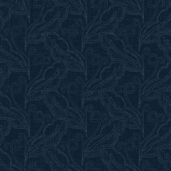 Dark Indigo Blue Leaf Dye Stitch Block Print Pattern Japanese — Stock Photo, Image