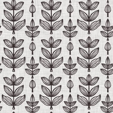 Fransız gri botanik yapraklı keten desenli, 2 tonluk kır evi motifli. Basit bir kırsal kumaş tekstil etkisi. İlkel, eski püskü, şık mutfak bezi tasarımı.