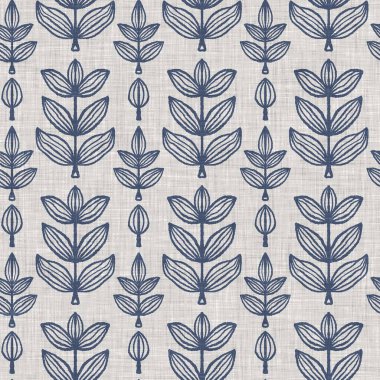 Fransız mavi botanik yaprağı keten desenli ve 2 tonluk kır evi motifli. Basit bir kırsal kumaş tekstil etkisi. İlkel, eski püskü, şık mutfak bezi tasarımı.