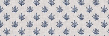 Fransız mavi botanik yaprağı, iki tonluk kır evi motifli, dikişsiz sınır. Basit bir kırsal kumaş tekstil etkisi. İlkel, eski püskü, şık mutfak bezi tasarımı.