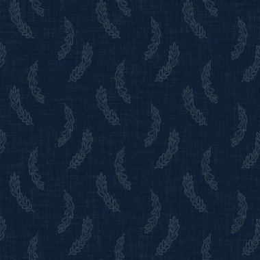 Koyu mavi yaprak boya bloğu deseni. Japon erkeksi boro etkisi kusursuz tekstil arka planı. Ses tonu bozuk wabi sabi nakış stili.