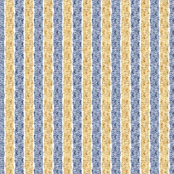 Płynny Francuski Kraj Kuchnia Paski Wzór Tkaniny Druku Niebieski Żółty — Zdjęcie stockowe