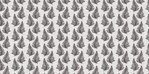 Fransız gri botanik yaprağı, iki tonluk kır evi motifli dikişsiz sınır. Basit bir kırsal kumaş tekstil etkisi. İlkel, eski püskü, şık mutfak bezi tasarımı.