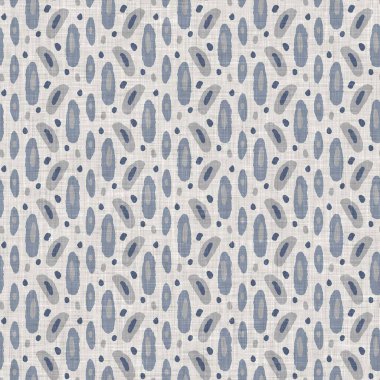 Fransız mavisi karalama motifli keten desenli. Tonal kır evi tarzı soyut karalama motifi arka planı. Basit bir kırsal kumaş tekstil etkisi. İlkel, pejmürde, şık bir kumaş.