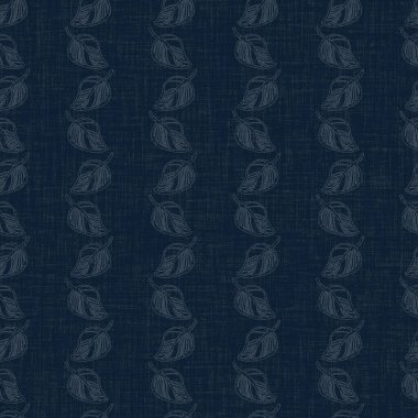 Koyu mavi yaprak boya bloğu deseni. Japon erkeksi boro etkisi kusursuz tekstil arka planı. Ses tonu bozuk wabi sabi nakış stili.