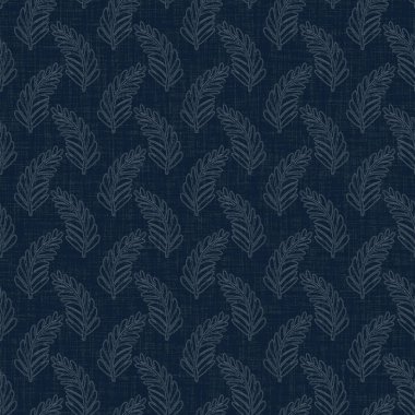 Koyu mavi yaprak boya bloğu deseni. Japon erkeksi boro etkisi kusursuz tekstil arka planı. Ses tonu bozuk wabi sabi nakış stili.