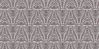 Fransız gri botanik yaprağı, iki tonluk kır evi motifli dikişsiz sınır. Basit bir kırsal kumaş tekstil etkisi. İlkel, eski püskü, şık mutfak bezi tasarımı.