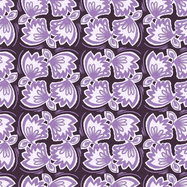 中性紫色花无缝栅格背景 简单的异想天开的2调模式 儿童花圃壁纸或丑闻随处可见 — 图库照片