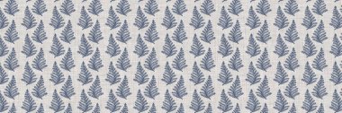 Fransız mavi botanik yaprağı, iki tonluk kır evi motifli, dikişsiz sınır. Basit bir kırsal kumaş tekstil etkisi. İlkel, eski püskü, şık mutfak bezi tasarımı.