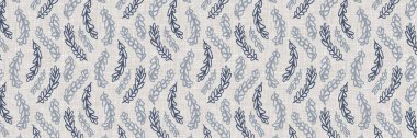 Fransız mavi botanik yaprağı, iki tonluk kır evi motifli, dikişsiz sınır. Basit bir kırsal kumaş tekstil etkisi. İlkel, eski püskü, şık mutfak bezi tasarımı.