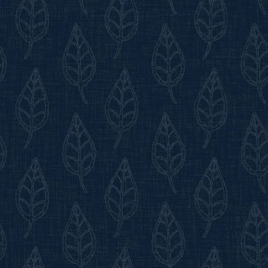 Koyu mavi yaprak boya bloğu deseni. Japon erkeksi boro etkisi kusursuz tekstil arka planı. Ses tonu bozuk wabi sabi nakış stili.