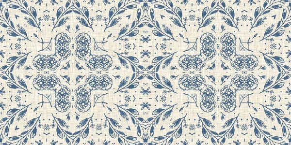 French Blue Floral French Printed Fabric Border Pattern Shabby Chic — Stock Photo, Image