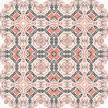 Modern boho geometrik çiçekli yorgan deseni. Shabby chic scandi keten etkisi ile arka planı tekrarla