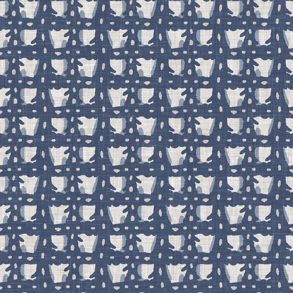 フレンチブルーのドアモチーフリネンシームレスパターン 伝統的なカントリーコテージスタイルの抽象的なスクリブルモチーフの背景 シンプルなヴィンテージ素朴な生地のテキスタイル効果 原始的な描画みすぼらしいシックな布 — ストック写真