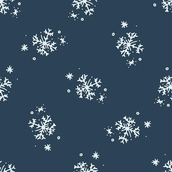 クリスマスの性別中立的な雪の結晶シームレスベクトルパターン 包装紙 クリスマス 霜の壁紙のための機械的な冬の雪のグラフィックデザイン 12月星を描く休日の手 — ストックベクタ