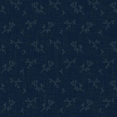 Koyu mavi yaprak boya bloğu deseni. Japon erkeksi boro etkisi kusursuz tekstil arka planı. Ses tonu bozuk wabi sabi nakış stili.